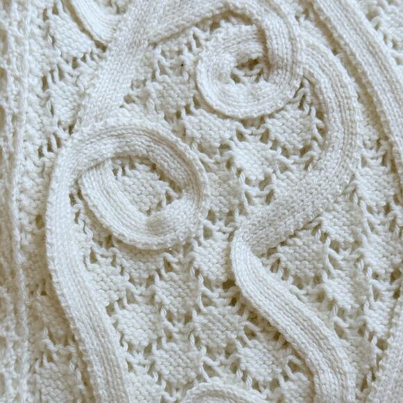 Chicos Cardigan Sweater 1 (Medium) Cream Ivory Open Knit Boho Western Crochet - Picture 5 of 8